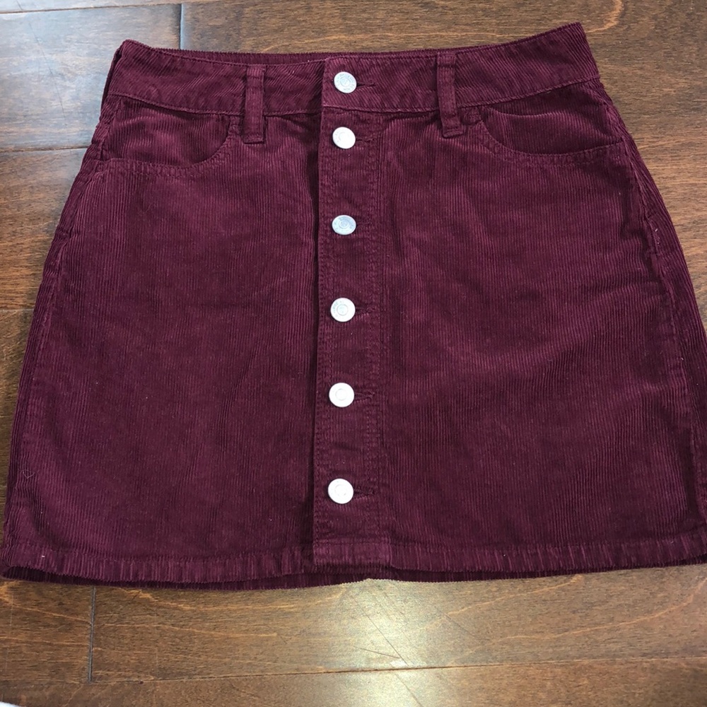 Pacsun burgundy button-up corduroy mini skirt